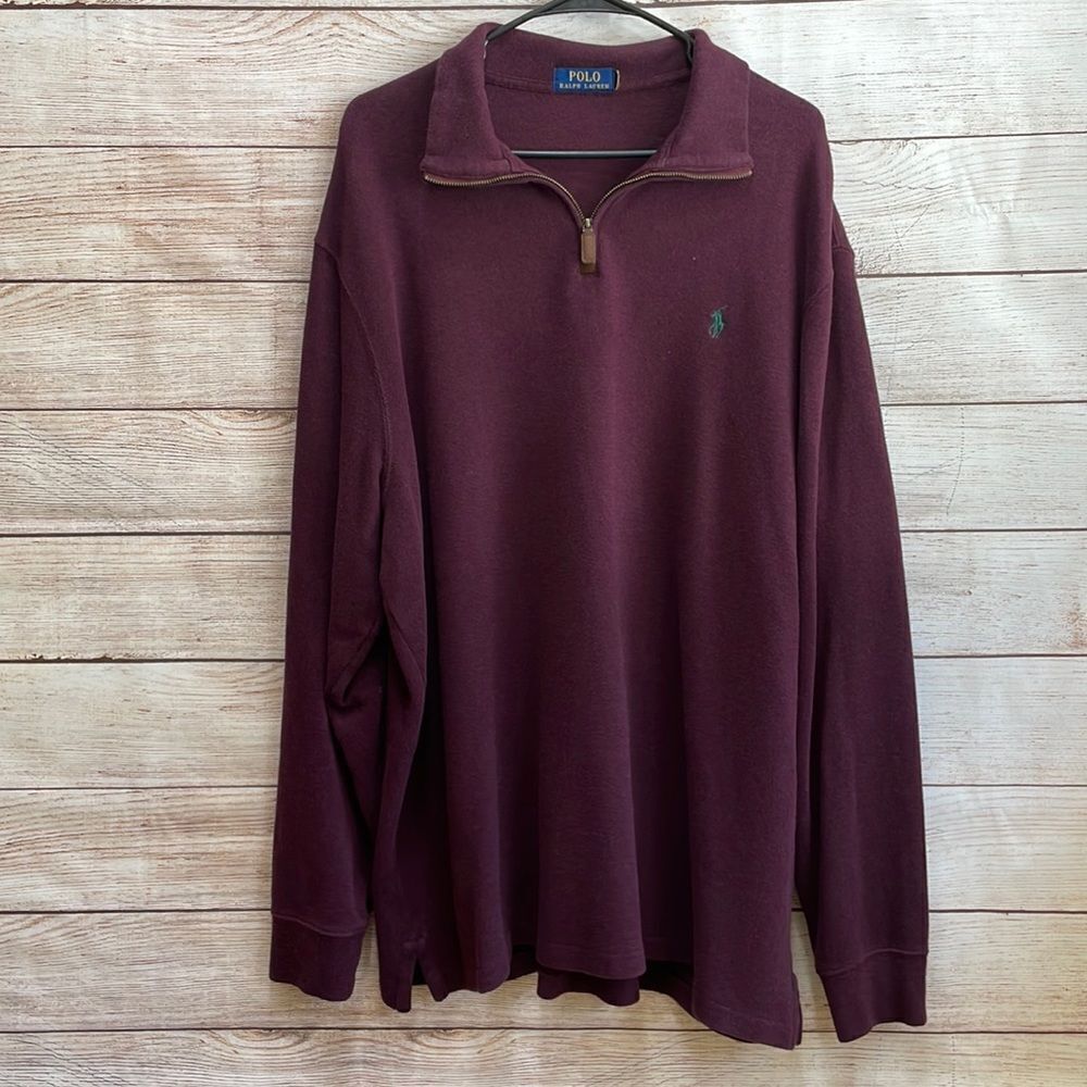 POLO RALPH LAUREN QUARTER ZIP SWEATER IN BURGUNDY